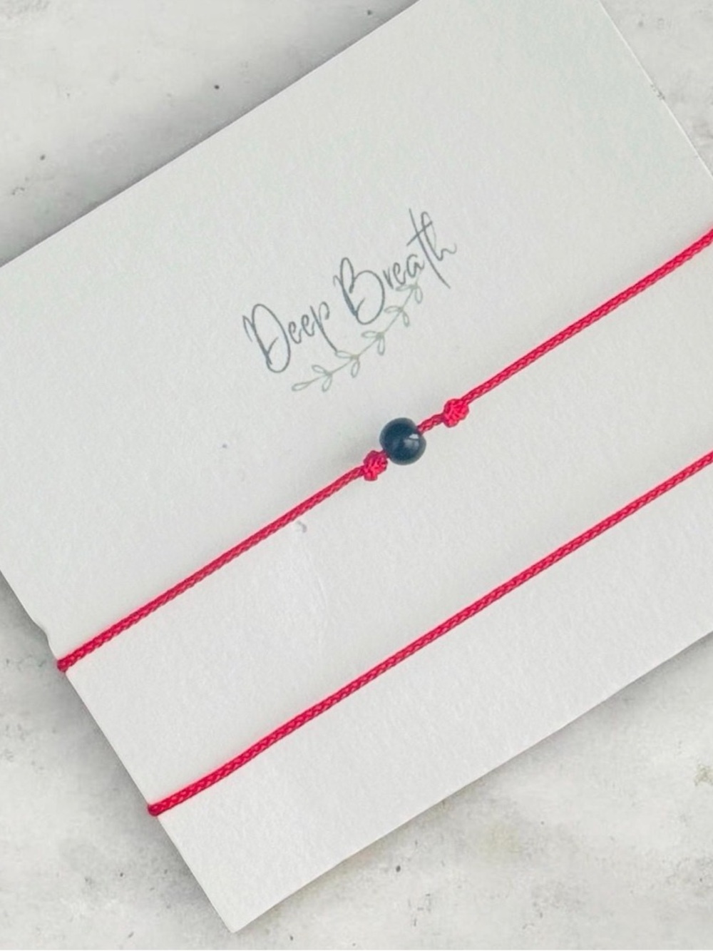 Deep Breath Red String Bracelet with Black Bead